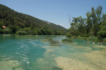 Krka, bij Skradinski waterval.